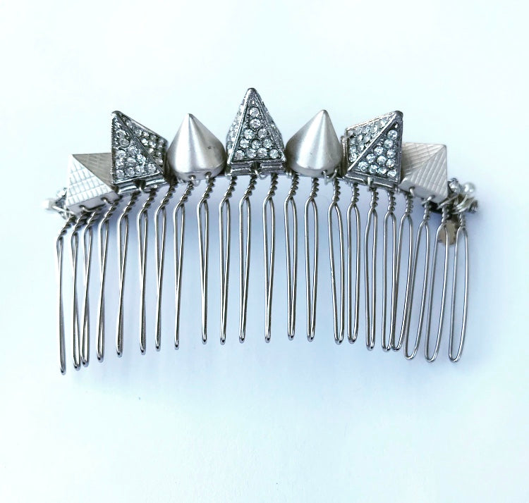 Silver Crystal Spike Pyramid Comb