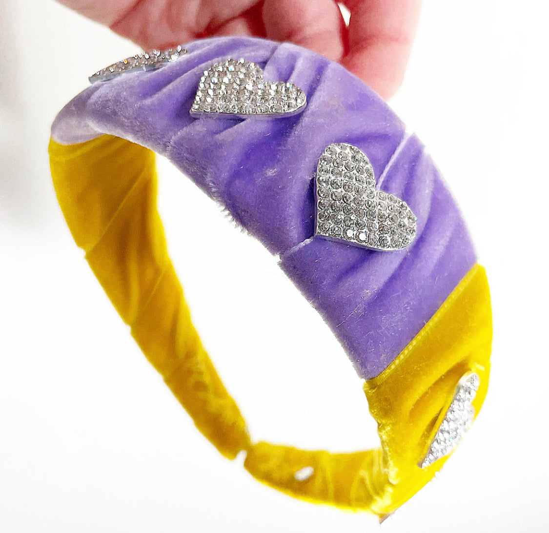 Velvet Colorblock Crystal Heart Headband