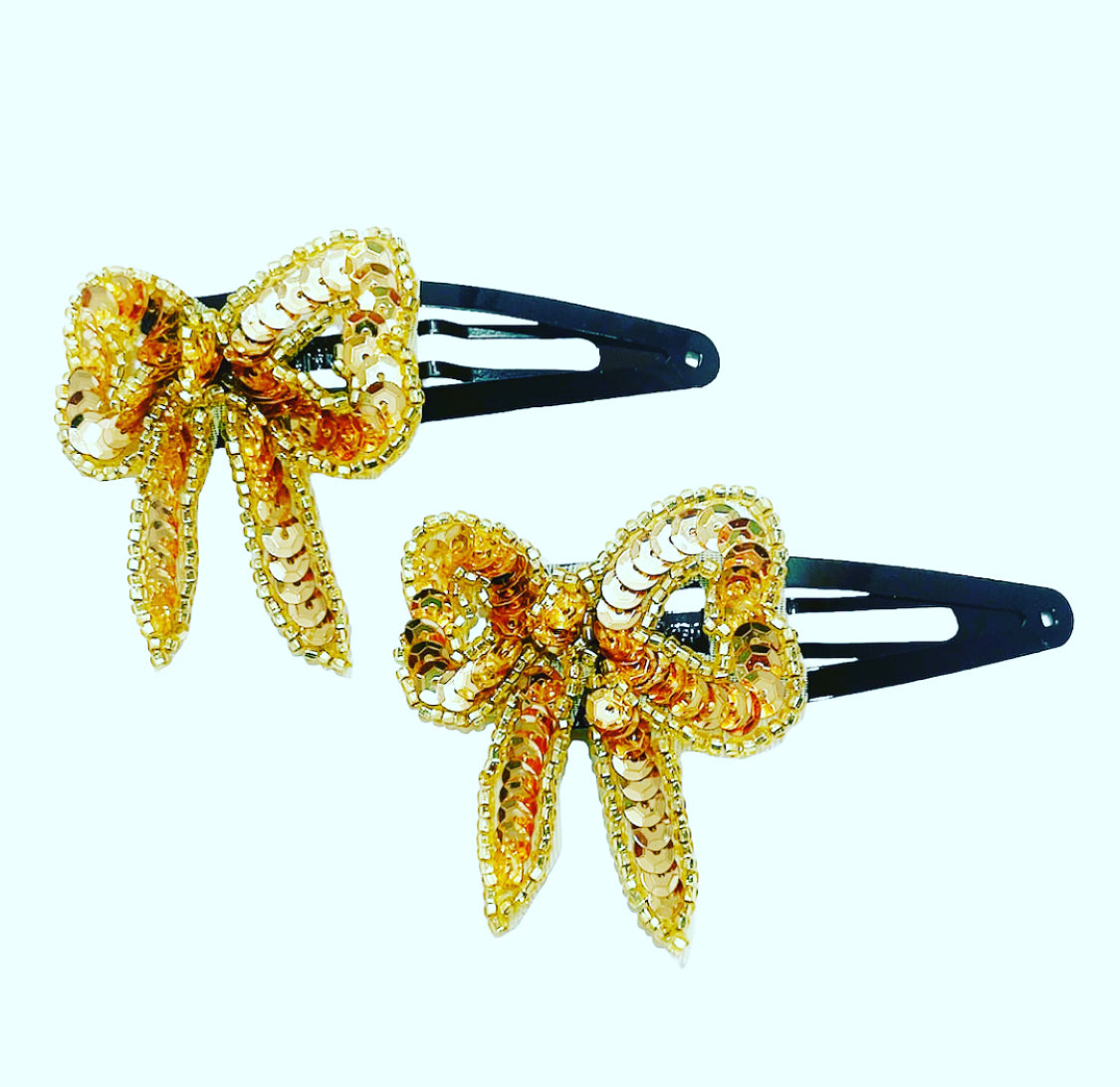 Sequin Bow Snap Clip Set