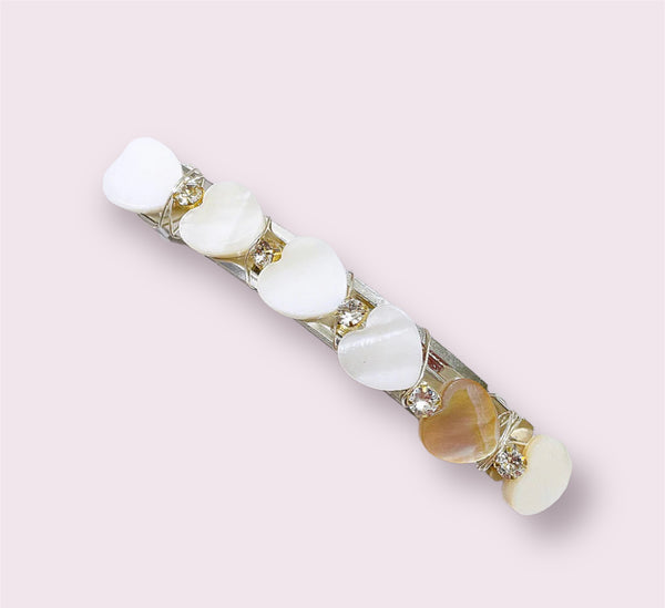 Mother-of-Pearl Heart Crystal Barrette