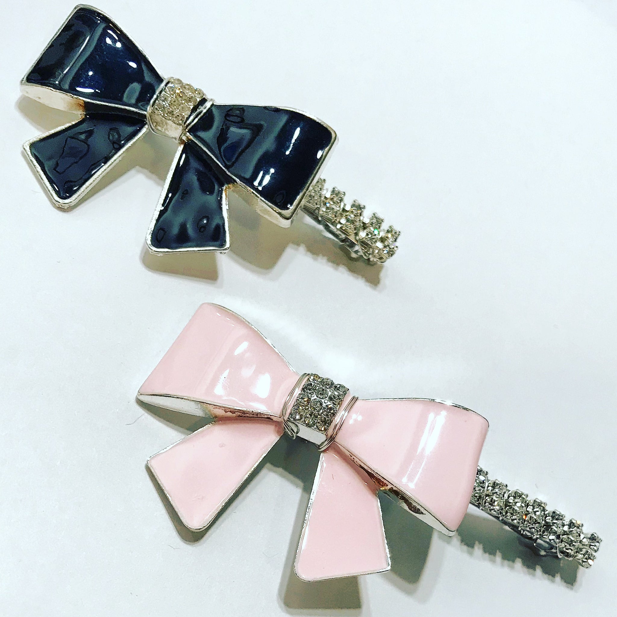 Enamel Bow Crystal Barrette