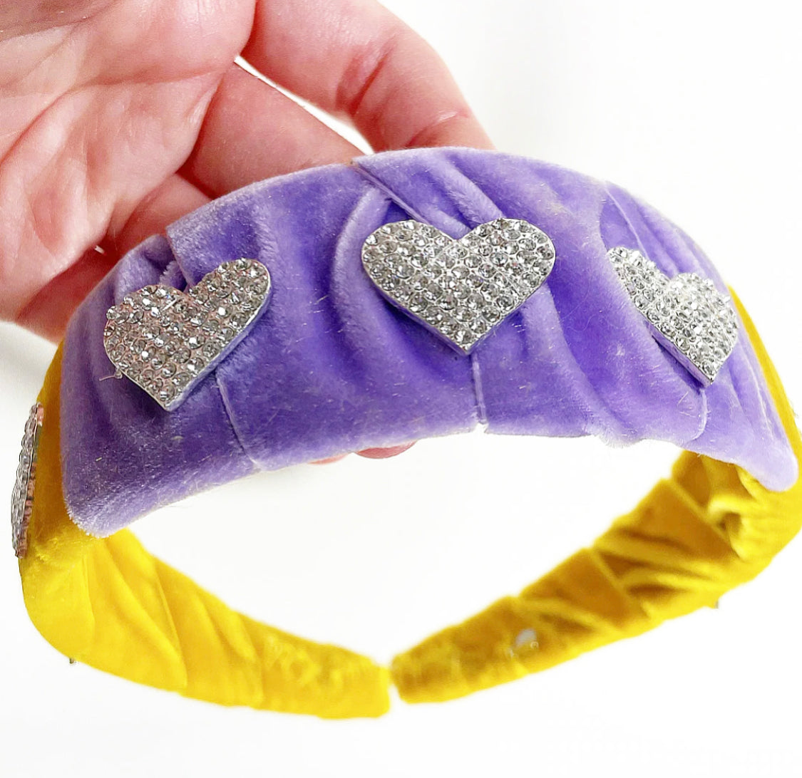 Velvet Colorblock Crystal Heart Headband